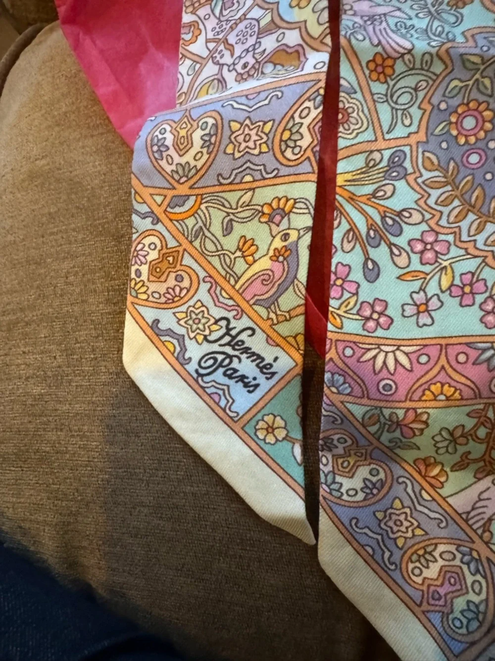Hermes Multi-Color Floral Paisley Silk Scarf in Pink and Mint - Picture 1 of 3